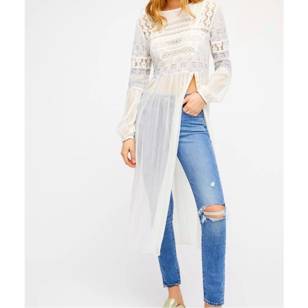 Free People "Sweet Sunny Days" long white lace tunic